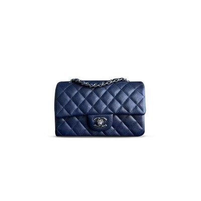 CHANEL CAVIAR QUILTED MINI DOUBLE FLAP DARK BLUE AS1116 (20*12*6cm)